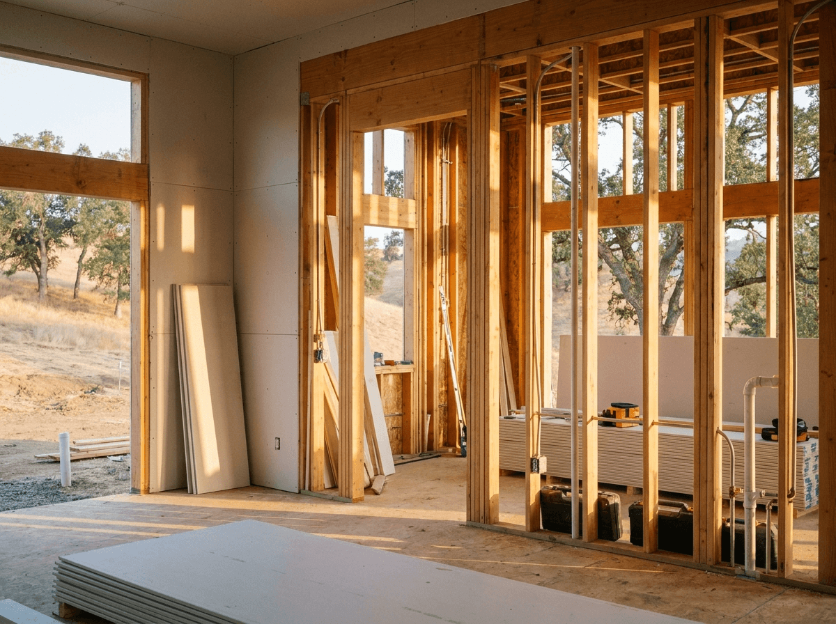 New framing and drywall during a home reconstruction